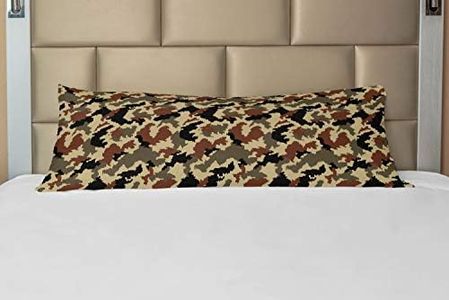 Ambesonne Camouflage Body Pillow Case Cover with Zipper, Pixel Art Style Blending in Environment Pattern Abstract Fashion Design, Decorative Accent Long Pillowcase, 21" x 54", Sepia Black