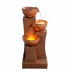 Teamson Home 72.5 cm 3-Tier Cascading Outdoor Water Fountain with LED Lights for Outdoor Living Spaces, Brown