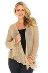 Back From Bali Womens Plus Size Sheer Shrug Bolero Long Sleeves Cropped Cardigan Bell Sleeves 2X 3X 4X Lightweight, Mocca, One Size Plus