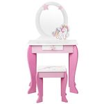 Maxmass Kids Dressing Table and Stool, Children Vanity Table Set with Mirror & Drawer, Girls Wooden Makeup Dresser Furniture for Bedroom Playroom (Pink)