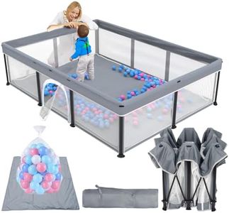 TOREVSIOR Foldable Baby Playpen with Mat, 50"×71" F oldable P laypen for Babies and Toddlers, Indoor & Outdoor Kids Safety Play Pen, Portable Play Yard, Foldable Baby Playpen with 50 Ocean Balls