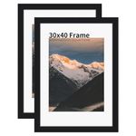 UHOUSEST 30x40 cm Frame Set of 2, Photo Frames for 30x40 cm Pictures, Black Wood Photo Frames with Mat and Plexiglass for Table Top and Wall Mounting, Poster Frame With Classic Design