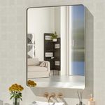 WEER 24X32 Inch Brushed Nickel Bathroom Mirror, Brushed Silver Metal Frame Mirror, Rounded Rectangle Silver Bathroom Vanity Mirror, Tempered Glass, Anti-Rust, Hangs Horizontally or Vertically