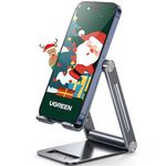 UGREEN Phone Stand Desk Foldable Holder Adjustable Portable Mobile Travel Table Mount Aluminum Compatible for iPhone 16 Pro Max 15 Plus 14 13 12,Galaxy S24 Ultra,Redmi Note 13,Pixel 9,iPad Mini(Gray)