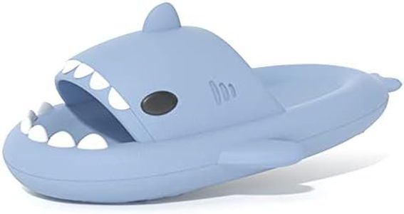 welltree Shark Slides for Women and Men Novelty Pillow Slippers Open Toe Shark Sandals Cushioned Cloud Slides, Blue, 12-13 Women/10.5-11 Men