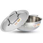 Kraft- follow your imagination Futuretec Triply Stainless Steel Cookware Kadai With Lid-1.1 Litre,18 Cm / 2.5 Mm Thick Extra Deep Kadhai/Kadai For Cooking/Induction Bottom,Gas Base / 5 Years Warranty