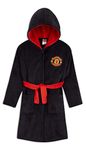 Manchester United F.C. Boys Dressing Gown, Football Kids Fleece Hooded Robe Age 3-14 (Black/Red, 13-14 Years)