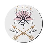 Ambesonne Bohemian Mouse Pad for Computers, Sketchy Drawn Image of Lotus Flower with Arrows Harmony Art, Round Non-Slip Thick Rubber Modern Gaming Mousepad, 8" Round, Rose Dark Blue Grey