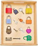 Montessori Lock and Key Toy Set, Wooden Tray Montessori Materials Homeschool Preschool Educationl Toys for 3+ Year Old Toddlers Kids (Tray Locks Keys)