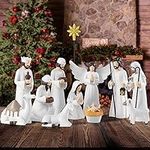 BCSmyer Nativity Sets for Christmas Indoor,12 Pieces 6.5 Inch Elegant Nativity Set for Tabletop Decorations,Christmas Resin Nativity Scene Set Holy Family Statue (White)