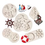 Anchor and Rudder Fondant Moulds (5 Pcs), Seagull Sailing Boat Hook Cake Decoration Silicone Mold, Used for Cupcake Decoration, Sugar Craft Glue, Chocolate, DIY Polymer Clay Molds for Children