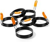 6 Pcs Professional Egg Ring Pancake Ring Set Stainless Steel Fried Egg Ring Griddle Pancake Shapers with Orange Silicone Handle for Breakfast Omelette Sandwich (4 Inch)