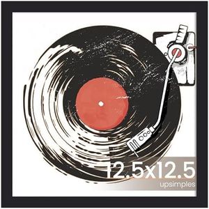 upsimples Vinyl Record Frame, Display Pictures 10x10 with Mat or 12.5 x 12.5 Without, Wall Hanging Album Cover Frames, Black, 1 Pack