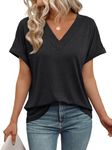 AUTOMET Short Sleeve T Shirts Womens Tops Summer V Neck Dressy Casual Top 2025 Spring Cute Basic Trendy Outfits Fashion Black XXL