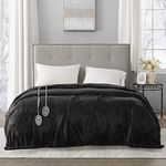 Beautyrest Plush Lightweight Ultra Soft Cozy Washable Electric Blanket Heated Throw with Auto Shutoff, Full Size Black