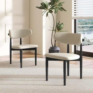 POVISON Modern Dining Chairs Set of 6, Armless PU Dining Chair with PU Cushions and Dark Walnut-Coloured Ash Wood, for Living Room, Dining Room, Black