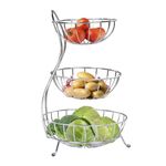 Planet Elegant High Grade Stainless Steel 3-Tier Fruit & Vegetable Basket for Dining Table/Kitchen-Big Size(Chrome)