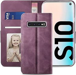 YATWIN Cover Samsung Galaxy S10, Flip Custodia Portafoglio in Pelle Premium Slot, Interno TPU Antiurto, Supporto Stand, Stile Libro e Chiusura Magnetica per Samsung Galaxy S10 Case - Vino Rosso