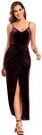 Babalet Women's Sexy Ruched Cocktail Party Dress Velvet Bodycon Cami Evening Prom Dress, Burgundy, Small
