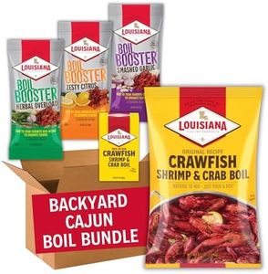 Louisiana Fish Fry Products Backyard Cajun Seafood Boil Bundle - 4.5 lb Boil Seasoning, Herbal Overload, Smashed Garlic and Zesty Citrus Boil Boosters, 3 oz Boil Seed Bag - All In One Gift Pack
