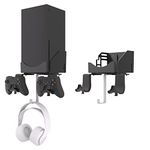 Hosanwell XBOX Series X Wall Mount Bracket Stand 4 in 1 Bundle Set, Dual Controller Holder & Headphone Hanger, Heat Dissipation, Comes with Non-Slip Mat, Cable Charging Notch, Easy Installation