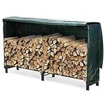 VOUNOT Firewood Log Rack with Waterproof Cover, Metal Log Store Outdoor, 200 x 116 x 36 cm, Black