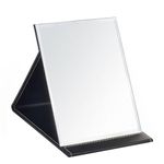 Ninoclar 21x15cm Portable Folding Mirror, Super HD Compact Makeup Mirror, Black PU Leather Travel Mirror, Free Standing Vanity Mirrors, Tabletop Foldable Mirror (Small)