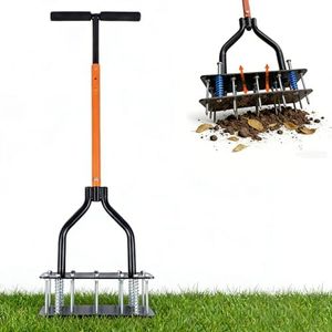 Lawn Aerator Automatic Dirt and Leaf Clean Design,Pre-Assembled 15 Iron Spikes Metal,Soil Lawn Aerating Tools for Yard Lawn and Garden, Lawn Aerator Spikes aerating Tool