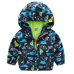 lymanchi Kids Baby Boy Casual Windbreaker Outerwear Dinosaur Printed Zipper Hooded Jackets Coat Green Dinosaur 2T