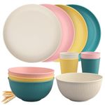 Tanice Plastic Dinnerware Set, 12PCS Plastic Plates and Bowls Sets, Kids Dinnerware Set for 4, Plastic Dishes Set with Pltaes, Bowls, Cups for Kitchen, Outdoor Camping