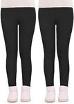 JOCMIC Girls Fleece Lined Leggings Winter Thermal Trousers Pants Thick and Warm Pack of 2 Black