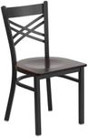 Flash Furniture HERCULES Series Black ''X'' Back Metal Restaurant Chair - Walnut Wood Seat