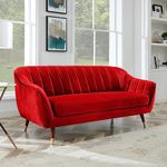 AMATA Wood Marino 3 Seater Sofa With Two Cushions Perfect For Home Office Guests Living Room (3-Person Sofa, Red)