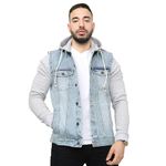 NOROZE Men's The Trucker Denim Long Fleece Sleeves Jacket Detachable Hood | Washed Denim Fleece Hoodie Western Style Jean Coat (L, Light Blue)