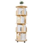 Nisorpa Rotating Bookshelf 4 Tiers Rotary Bookcase with Castors 360° Rotating Book Shelf Tall Corner Book Case Floor Standing Book Shelves Revolving book shelf for Living Room Bedroom Office, Round