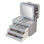 KAMIER Jewellery Organizer Box, 4-Layer Jewellery Box for Women with Lock and Mirror, Jewelry Storage Box for Earrings, Bracelets, Rings, and Necklaces, Grey