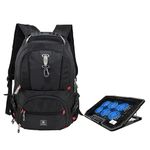 Swiss Military Combo of Laptop Backpack, Travel Backpack for Men, Bagpacker Bag for Men with USB Charging Port, Black, 31L, 1 & Laptop Stand with Cooling Pad, Adjustable Laptop Stand for Desk, Black,1