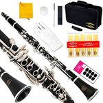 Glory B Flat Clarinet with Second Barrel, 11reeds,8 Pads Cushions,case,carekit and More Black/silver Keys