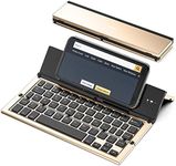 Geyes Folding Bluetooth Keyboard, Wireless Foldable Keyboard with Portable Pocket Size, Aluminum Alloy Housing, Carrying Pouch, for iPad, iPhone, and More Tablets, Laptops and Smartphones(Gold)