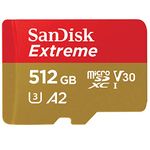 SanDisk 512GB Extreme microSDXC UHS-I Memory Card with Adapter - C10, U3, V30, 4K, A2, Micro SD - SDSQXA1-512G-GN6MA