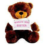 Hug'n'Feel® Soft Toys Big Teddy Bear Wearing World's Best Sister T-Shirt 4 feet Chocolate Brown_T Shirt_World's Best Sister Plush & Stuffed Toys