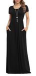 YGJIEGENG Women's Short Sleeve Loose Plain Long Maxi Casual Dresses with Pockets Black S