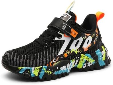 ASEKIHA Kids Shoes for Boys Girls Sneakers Sports Knitted Mesh Running Athletic Walking Gym Sports Lightweight Breathable Toddler Little Kid Big Kid Black