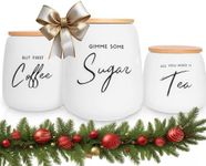 FIFTH FORK Coffee Tea and Sugar Canister Set - 3pc Airtight Kitchen Canisters for Countertop - Ceramic Canister Set for Coffee Bar