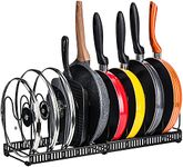 Toplife Pots and Pans Organizer Rack for Cabinet and Countertop, 10+ Pot Lids, Bakeware and Cookware Holder with 10 Adjustable Compartments - Black