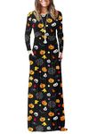 AUSELILY Women's Casual Long Sleeve Maxi Dress Loose Long Dresses with Pockets Halloween Pumpkin L