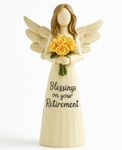 Retirement Angel Figurine, Hand-Painted Resin Keepsake with Yellow Rose – “Blessings on Your Retire ment” Figure, 5.4" Desk Mantel Décor Thoughtful Gift for Coworker Teacher Nurse Women (Retirement)