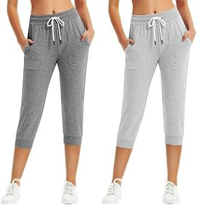 SPECIALMAGIC Women's Capri Sweatpants Cropped Jogger French Terry Running Pants with Side Pockets Heather Grey+ Light Grey S