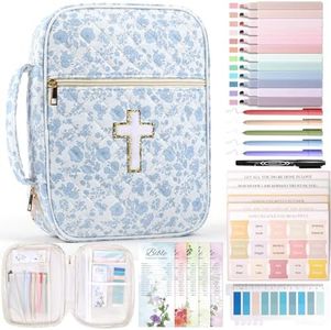 XKDOUS Bible Cover for Women Quilted Bible Bag Church Book Carrying Case with Cross, Handle, Study Supplies Organizer Portable Church Book Carrier Christian Gifts for Mom, Lady
