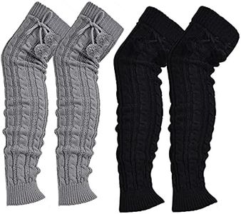 HUAMULAN 2 Pair Women Long Leg Warmers Solid Color Winter Bohemian Cover Boot Cuffs Knit Crochet Over Knee Christmas Boho